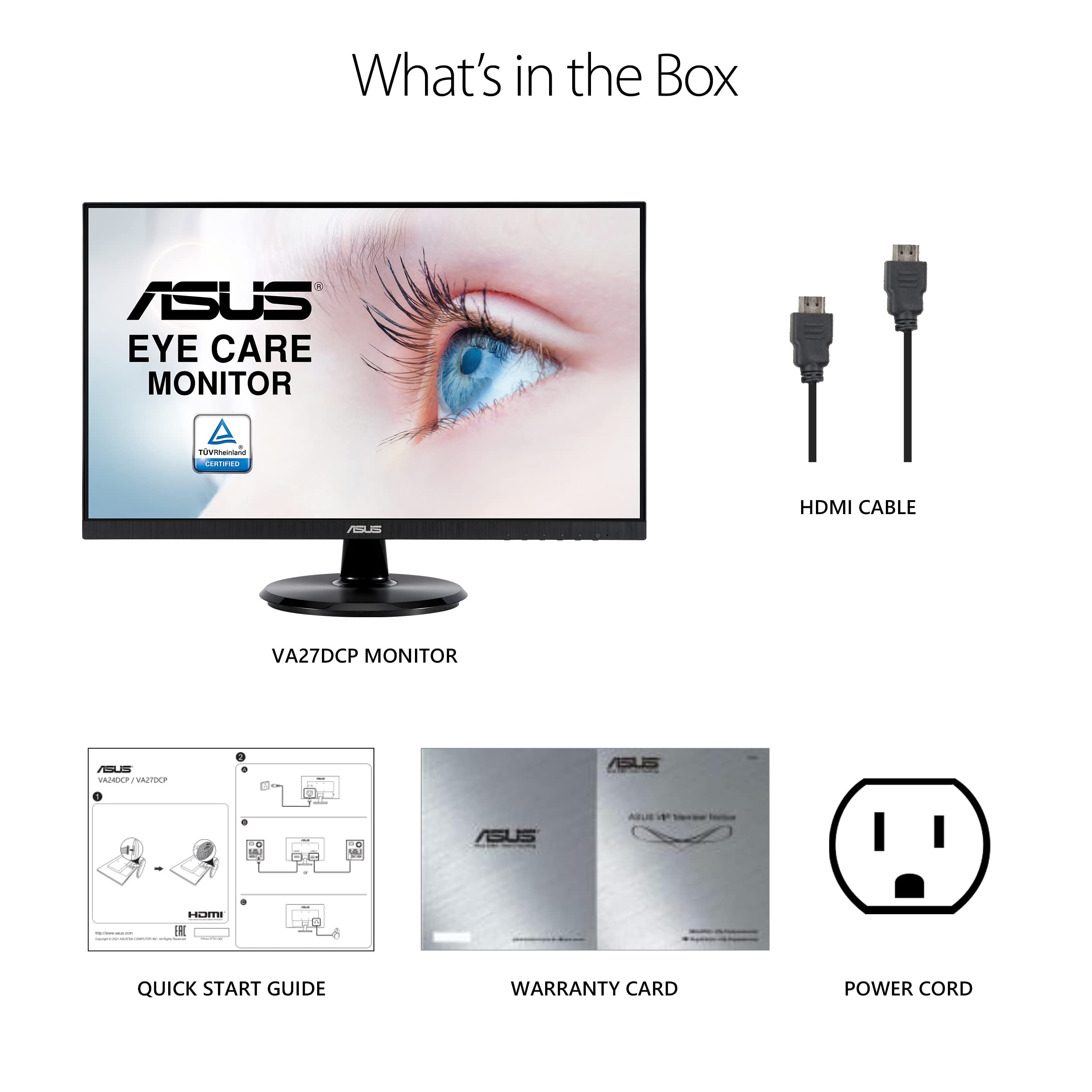 ASUS 27” 1080P Monitor (VA27DCP) - Full HD, IPS, 75Hz, USB-C 65W Power Delivery, Speakers, Adaptive-Sync/FreeSync, Eye Care, Low Blue Light, Flicker Free, VESA Mountable, Frameless, HDMI (Renewed)