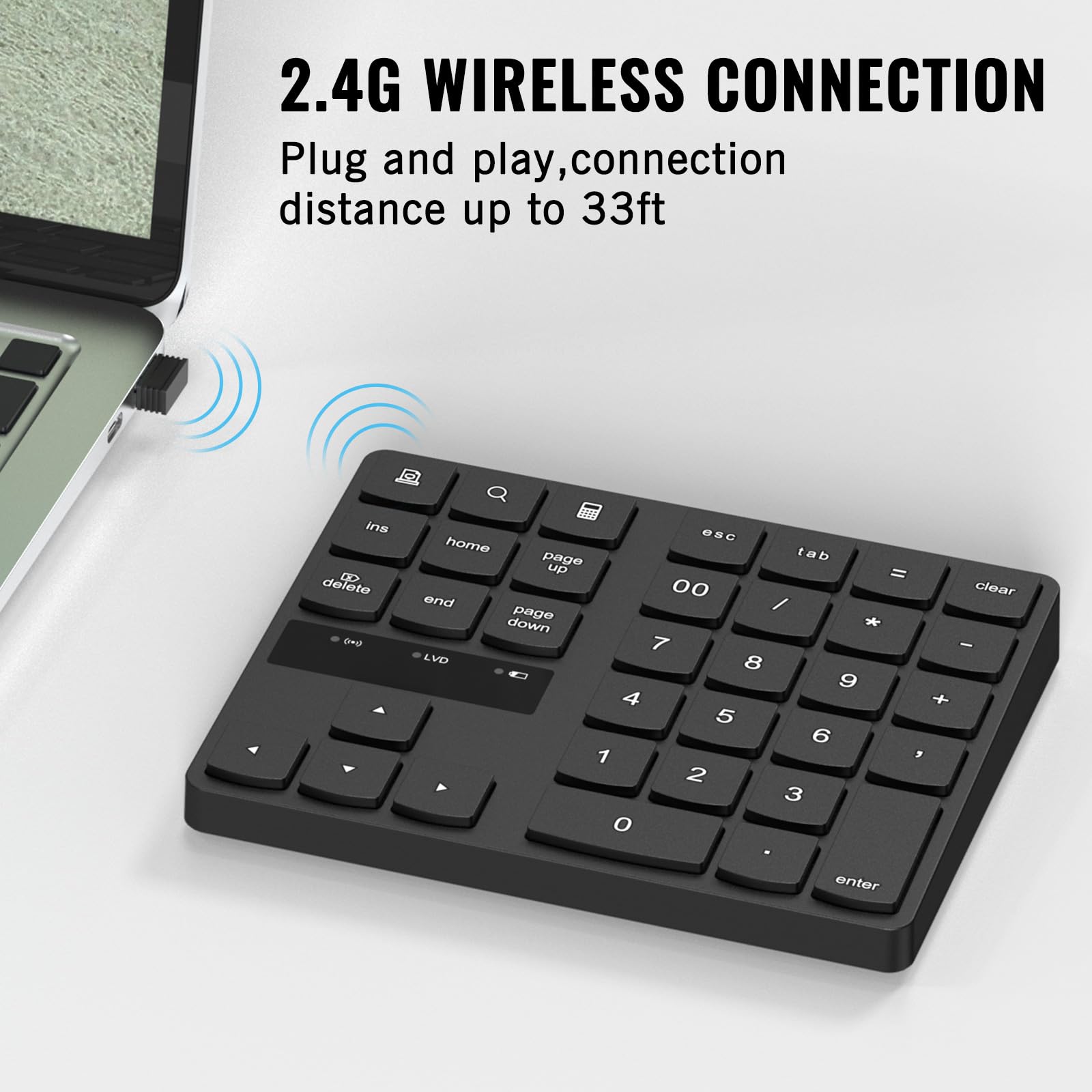 RaceGT Wireless Number Pad, Numeric Keypad Ultra-Silent Rechargeable 2.4G 35 Keys for Laptop,Desktop,PC, Notebook