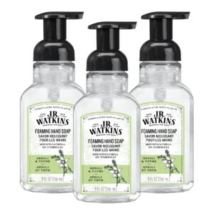 J.R. Watkins Foaming Hand Soap with Pump Dispenser, Moisturizing Foam Hand Wash, All Natural, Alcohol-Free, Cruelty-Free, USA Made, Neroli & Thyme, 9 fl oz, 3 Pack