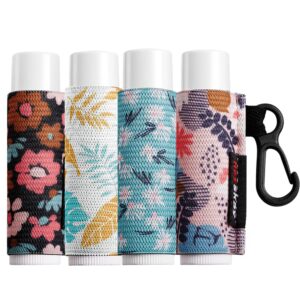 heyskay lip balm holder sleeves keychain chapstick elastic sleeves (floral patterns)