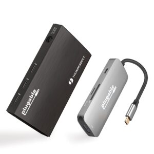 plugable thunderbolt 4 hub bundle includes usb-c to 4k hdmi adapter and 7-in-1 multiport adapter, 60w laptop charging, compatible with mac, windows laptops, thunderbolt 3 or 4, and usb4 devices