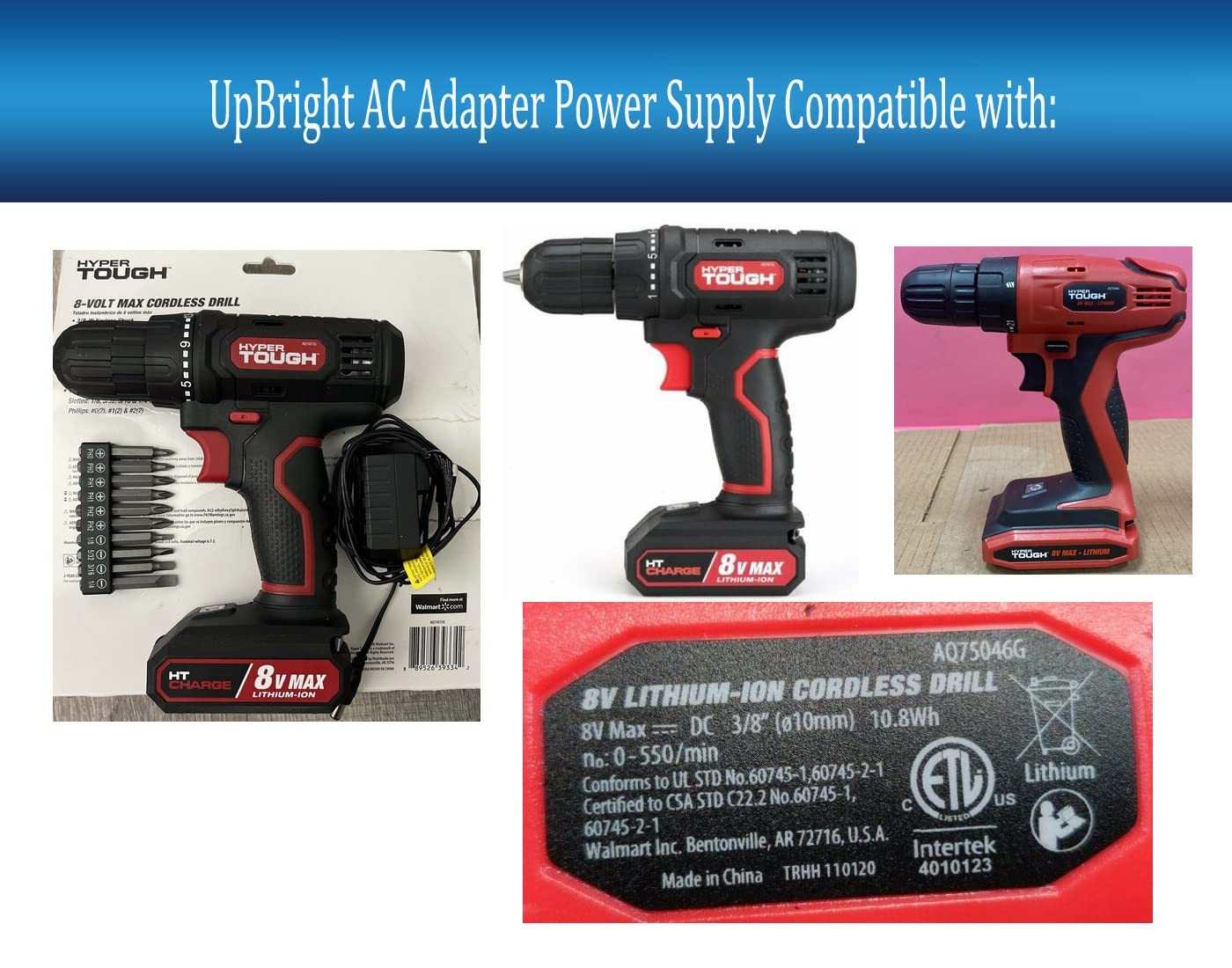 UpBright 9V AC/DC Adapter Compatible with Hyper Tough AQ75072G AQ75046G 8-Volt Cordless Drill 8V Lithium Ion Li-Ion Screwdriver EOBAR Power EBS0075C-0900500AUA HT HT06-0900500U Supply Battery Charger