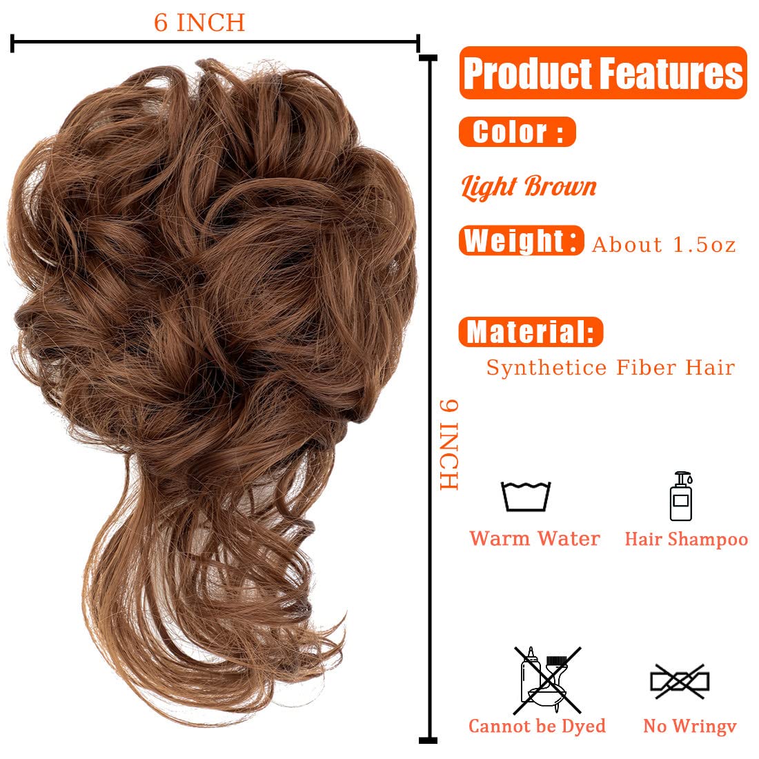 Messy Bun Hair Piece,Qunlinta Long Wavy Tousled Updo Hair Bun Extensions Wavy Hair Wrap Ponytail Hairpieces Hair Scrunchies with Elastic Hair Band for Women Girls -Light Brown