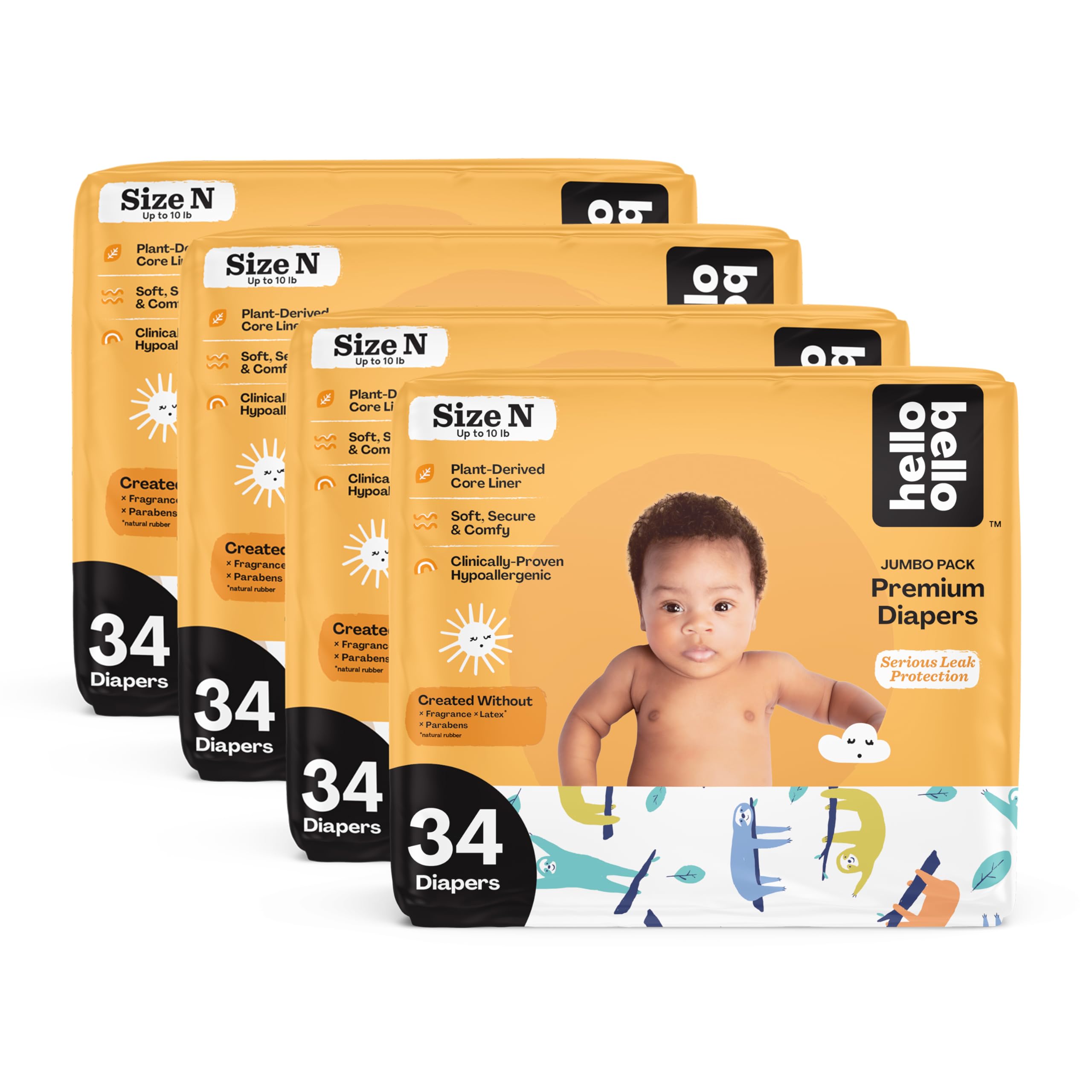 Hello Bello Premium Baby Diapers Size Newborn 136 Count of Disposable, Extra-Absorbent, Hypoallergenic, and Eco-Friendly Baby Diapers with Snug and Comfort Fit Sleepy Sloths