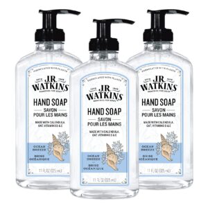 J.R. Watkins Gel Hand Soap With Dispenser, Moisturizing Hand Wash, All Natural, Alcohol-Free, Cruelty-Free, USA Made, Ocean Breeze, 11 Fl Oz, 3 Pack