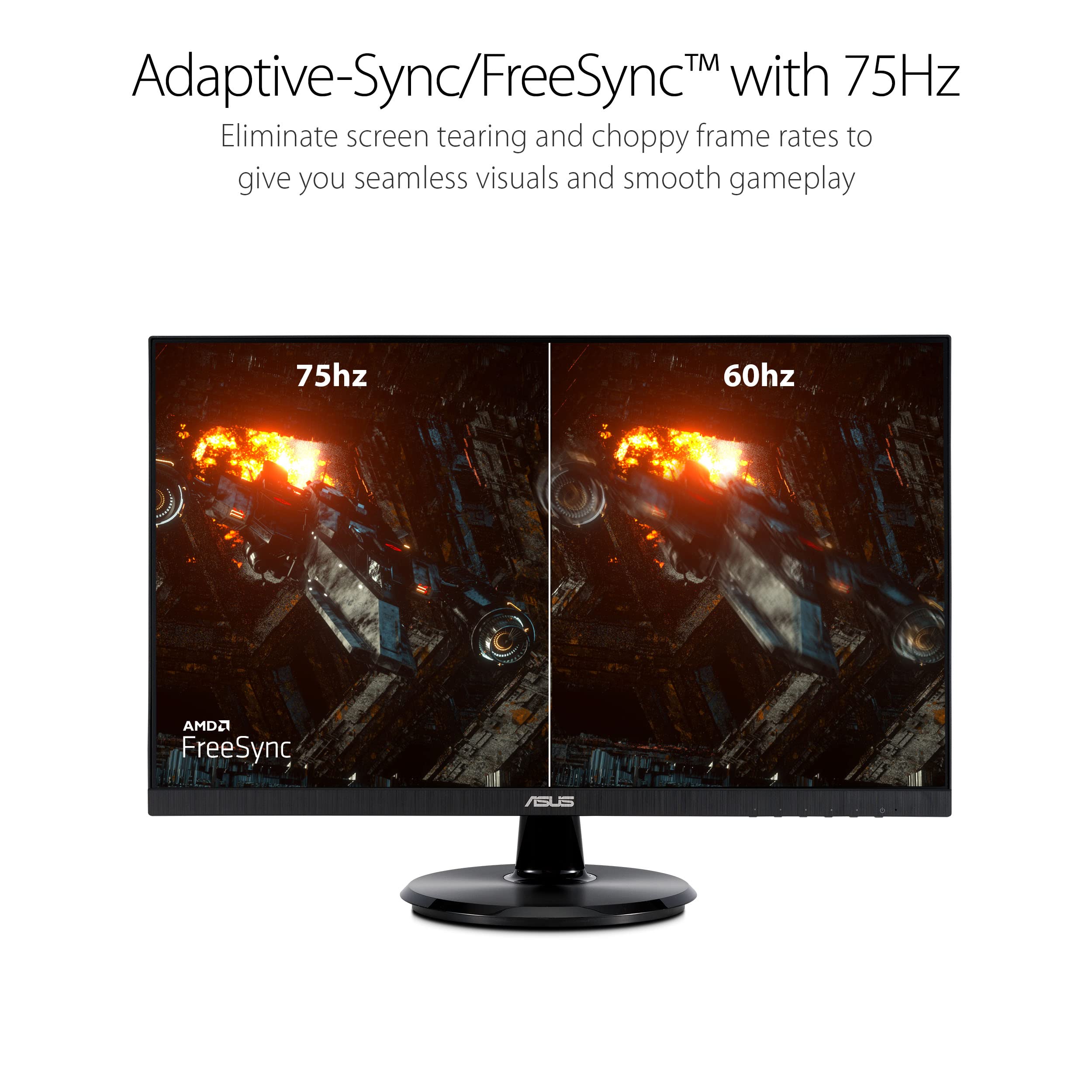 ASUS 27” 1080P Monitor (VA27DCP) - Full HD, IPS, 75Hz, USB-C 65W Power Delivery, Speakers, Adaptive-Sync/FreeSync, Eye Care, Low Blue Light, Flicker Free, VESA Mountable, Frameless, HDMI (Renewed)