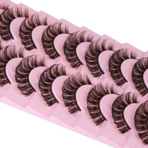 wiwoseo False Eyelashes Russian Strip Lashes Faux Mink Lashes Wispy Fluffy 17MM Fake Eyelashes 10 Pairs Pack