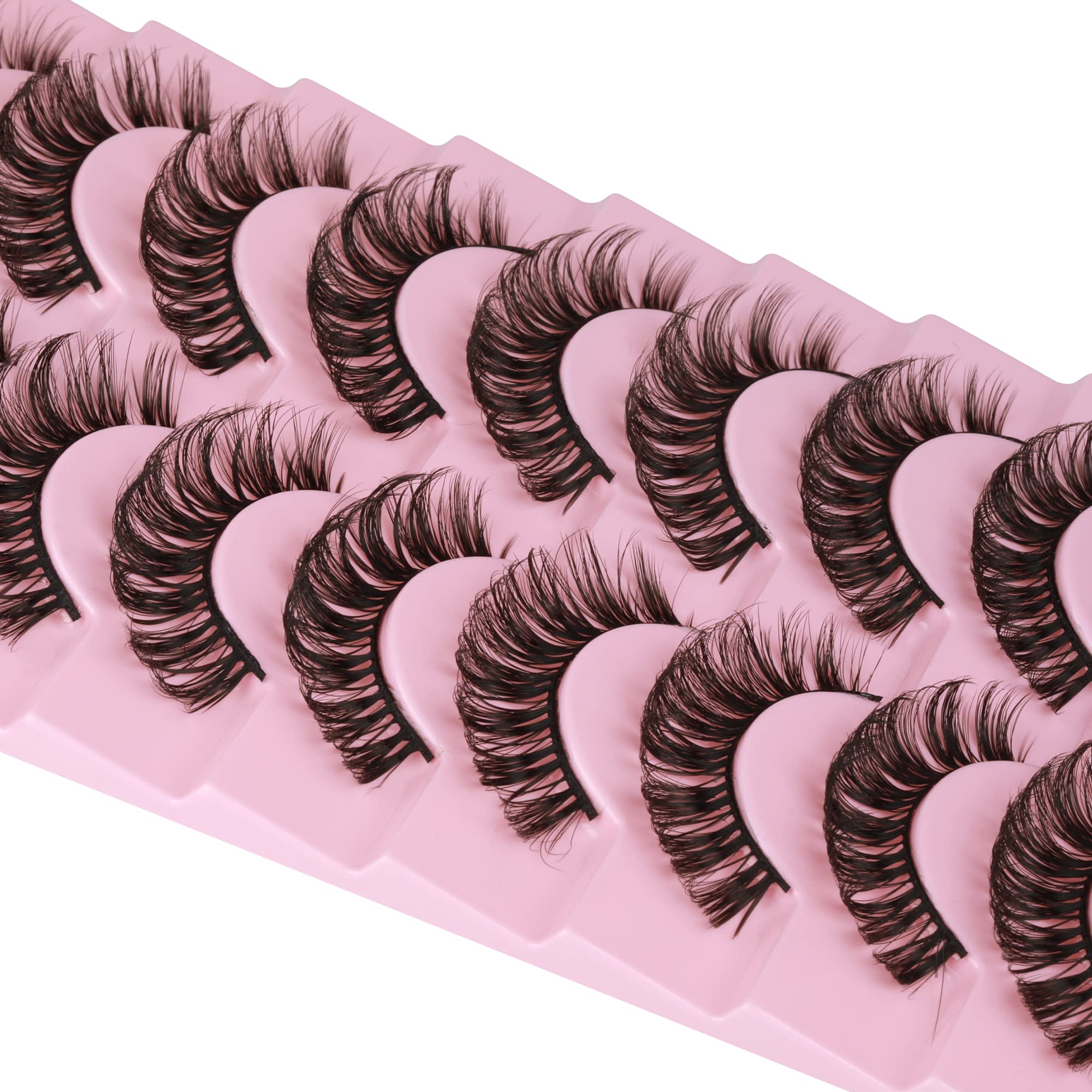 wiwoseo False Eyelashes Russian Strip Lashes Faux Mink Lashes Wispy Fluffy 17MM Fake Eyelashes 10 Pairs Pack