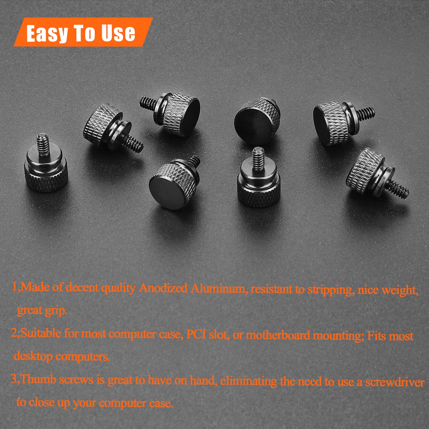 HELIFOUNER 10 Pieces 6-32 Thread, Black Color Anodized Aluminum Computer Case Thumbscrews, Thumb Screws for Computer Case/Cover/Power Supply/Hard Drives