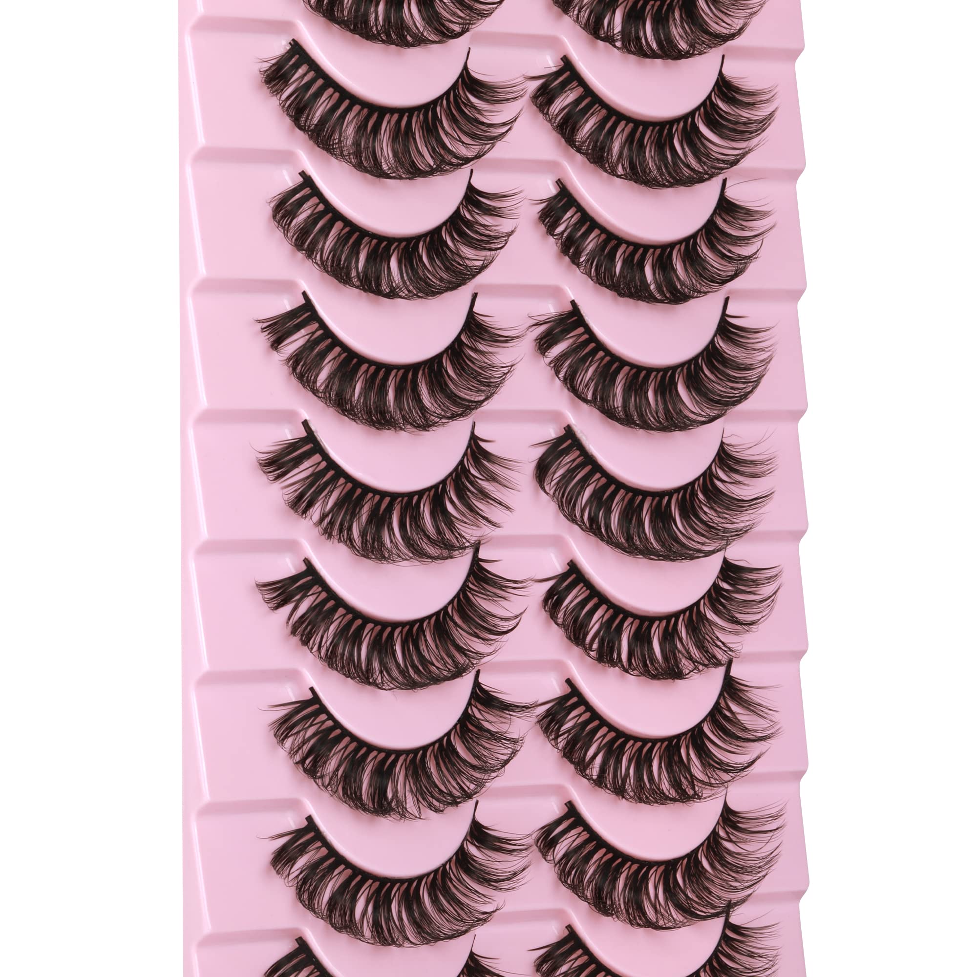 wiwoseo False Eyelashes Russian Strip Lashes Faux Mink Lashes Wispy Fluffy 17MM Fake Eyelashes 10 Pairs Pack