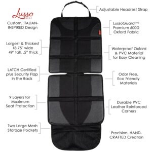 Lusso Gear Car Seat Protector (Black) + Two Pack of Heavy Duty Kick Mats (Black), Waterproof, Protects Fabric or Leather Seats, Premium Oxford Fabric, Travel Essentials