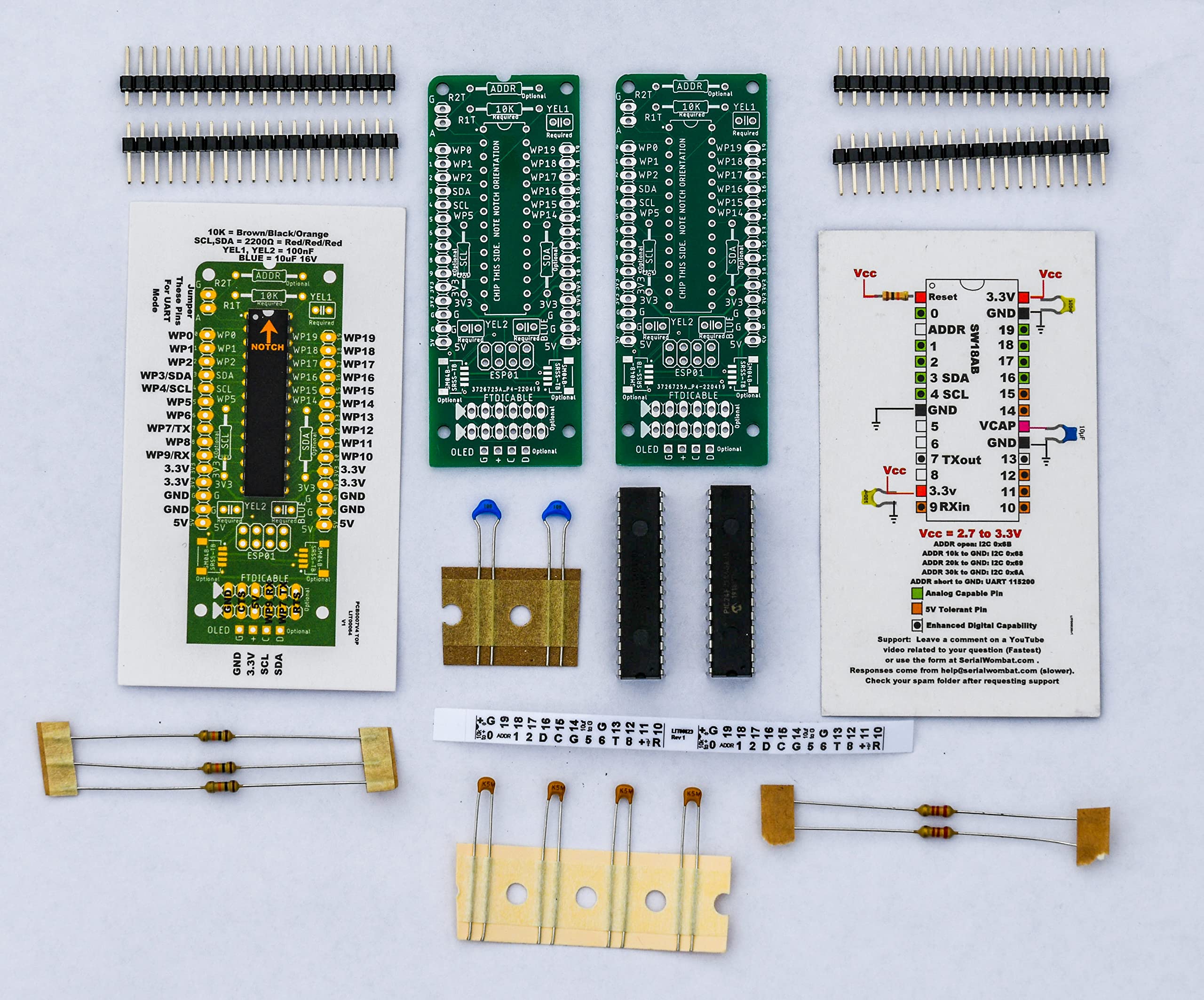 I2C / UART Smart I/O GPIO and Analog Expander for Arduino (Serial Wombat 18AB, Unassembled Kit, 2 Pack, Black Label)