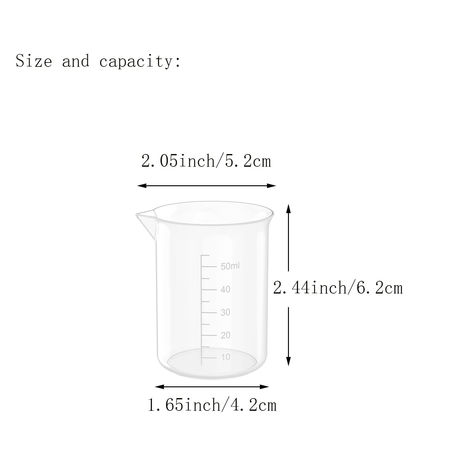 1.7 Oz Transparent Lab Measuring Cup, 50ml Plastic Beaker Cups, for Science Experiment, Liquid Measuring, 12 Pcs