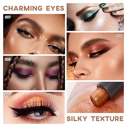 LOKFAR Eye-Shadow Stick Makeup Cosmetics Eye Brightener Stick, Rotatable Cream Eye Shadow Pencil, Glitter Shimmer Eyeshadow Stick with Soft Brush for Eye Makeup (07# Cocoa Shimmer)