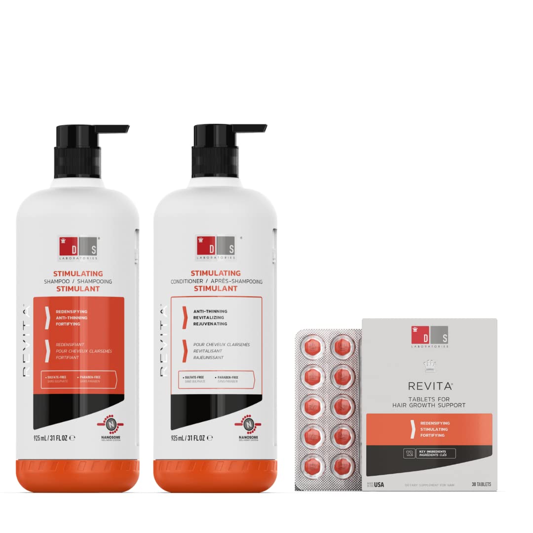 DS Laboratories Revita Shampoo and Conditioner Set, Revita Tablets - Hair Thickening Shampoo and Conditioner to Support Growth & Vitamins for Thicker Hair, Unscented, Unisex