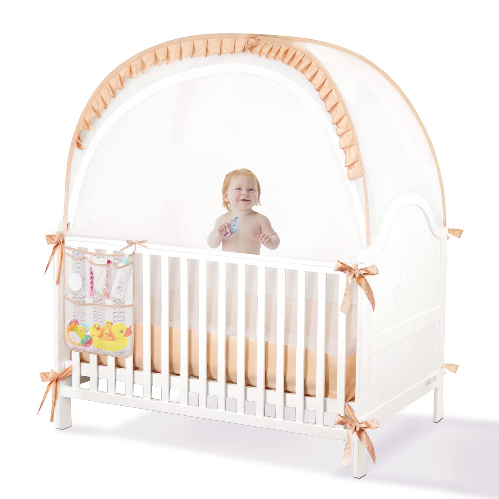 Safety Crib Tent Crib Net to Keep Baby in and Keep Baby from Climbing Out Portable Pop up Baby Tent Good for Girls Travel