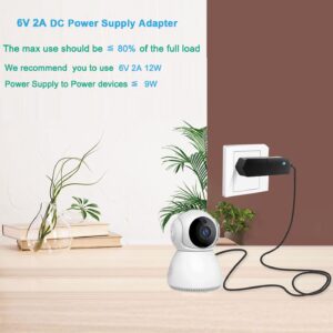 6Volt 2Amp Power Supply Adapter DC 6V Power Cord 100-240V AC to DC Converter 6 Volt 2A 2000mA Power Adapter with 5.5mm x 2.5mm Tip 6V2A Wall Adapter AC/DC Transformer