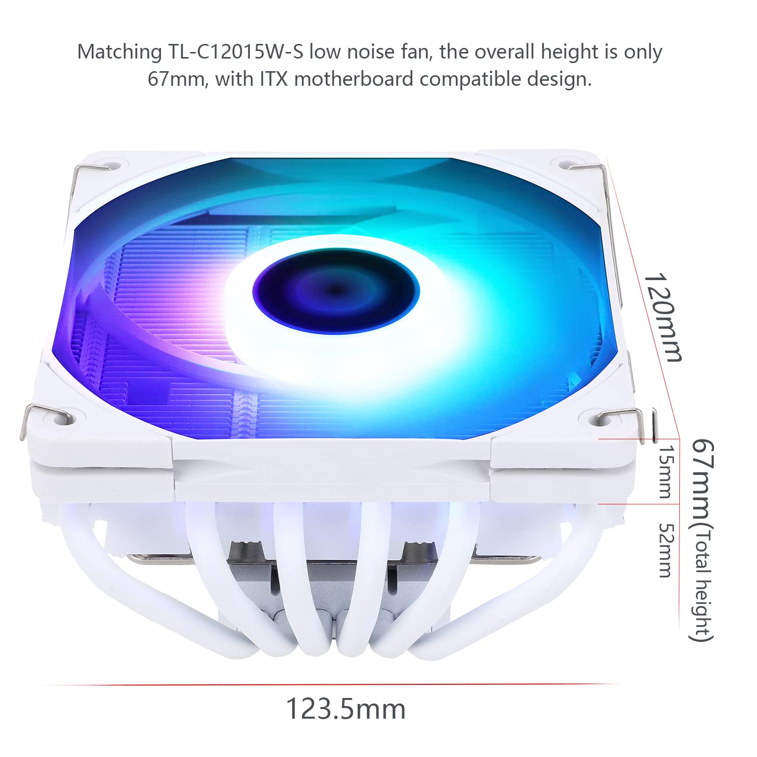 Thermalright AXP120-X67 White ARGB Low Profile CPU Air Cooler with Quite 120mm TL-C12015W-S PWM Fan, 6 Heat Pipes, 67mm Height, for AMD AM4/Intel LGA 1700/1150/1151/1200/2011/2066