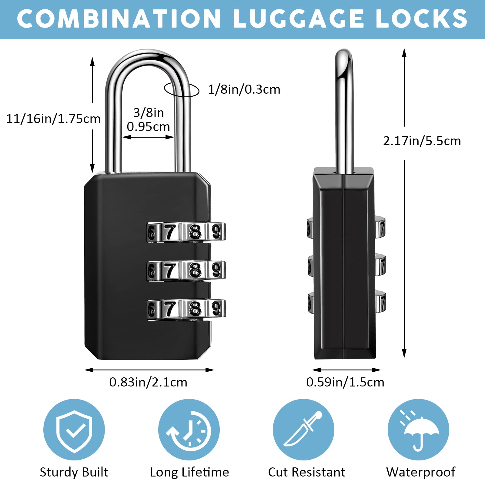 16 Pack Small Combo Locks 3 Digit Combination Lock Luggage Number Locks Backpack Lock Waterproof Padlock for Suitcases Traveling Toolbox School Gym Employee Locker