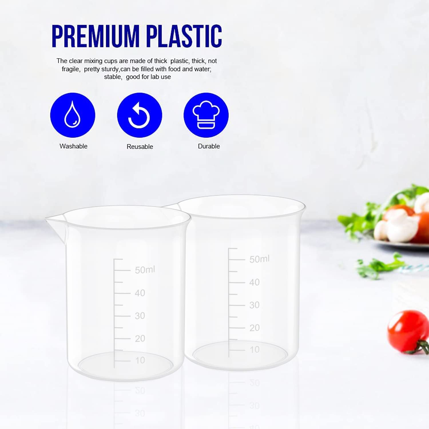 1.7 Oz Transparent Lab Measuring Cup, 50ml Plastic Beaker Cups, for Science Experiment, Liquid Measuring, 12 Pcs