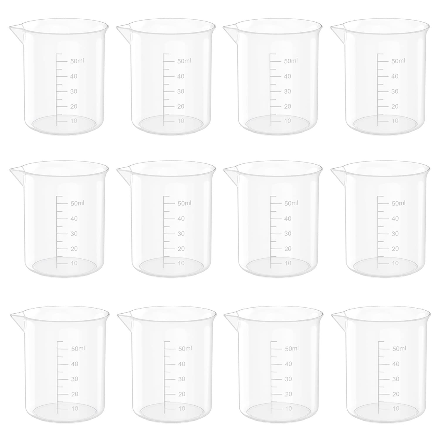 1.7 Oz Transparent Lab Measuring Cup, 50ml Plastic Beaker Cups, for Science Experiment, Liquid Measuring, 12 Pcs