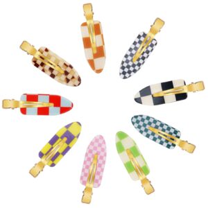 9pcs no bend hair clips, checkerboard no crease curl pins, acrylic resin flat styling, colorful bang seamless duckbill barrette for makeup hairstyle accessories for women girls