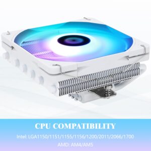 Thermalright AXP120-X67 White ARGB Low Profile CPU Air Cooler with Quite 120mm TL-C12015W-S PWM Fan, 6 Heat Pipes, 67mm Height, for AMD AM4 AM5/Intel LGA 1700/1150/1151/1155/1156/1200/2011/2066