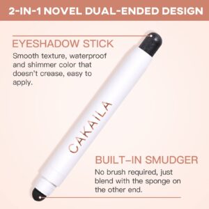 LOKFAR Cream Eye-Shadow Stick, Waterproof Cream Eyeshadow Pen Rotatable Creamy Eye Shadow Pencil Crayon, Matte and Shimmer Eyeshadow Makeup Stick with Sponge Smudger (11# Smoky Gray-black)