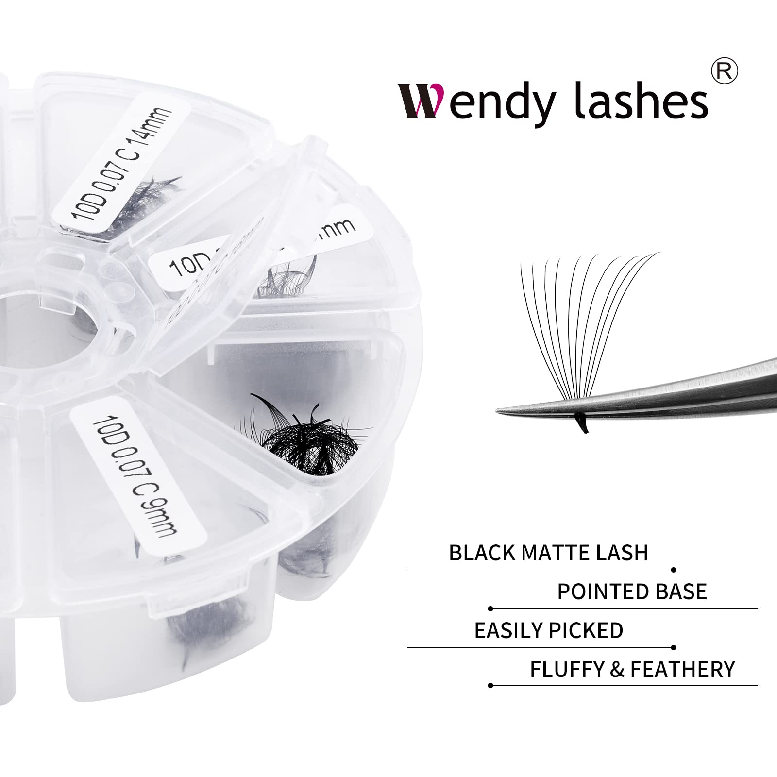 Premade Fans Eyelash Extension 500 Fans Handmade Loose Volume Lashes Mutiple Options 10D Pre-made Fans 0.07mm Thickness C/D Curl 9-16mm/13-20mm Volume Eyelash Extensions by WENDYLASHES