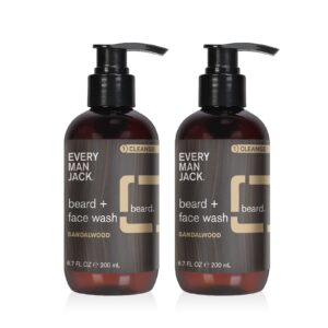 Every Man Jack Men’s Beard Wash + Beard Lotion Set - Cleanses, Conditions, and Styles All Beard Types with Clean Ingredients and a Sandalwood Scent - Beard Wash Twin Pack + Beard Lotion Twin Pack