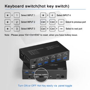 USB 3.0 KVM Switch HDMI 4 Computer 1 Monitor 4K 60Hz SPDIF L/R Hotkey - Share one Set of Keyboard Mouse Printer,1080p 120Hz 144Hz HDCP Bypass,4X USB3.0 Cable,IR Remote Ext. Windows Mac 41KVMP