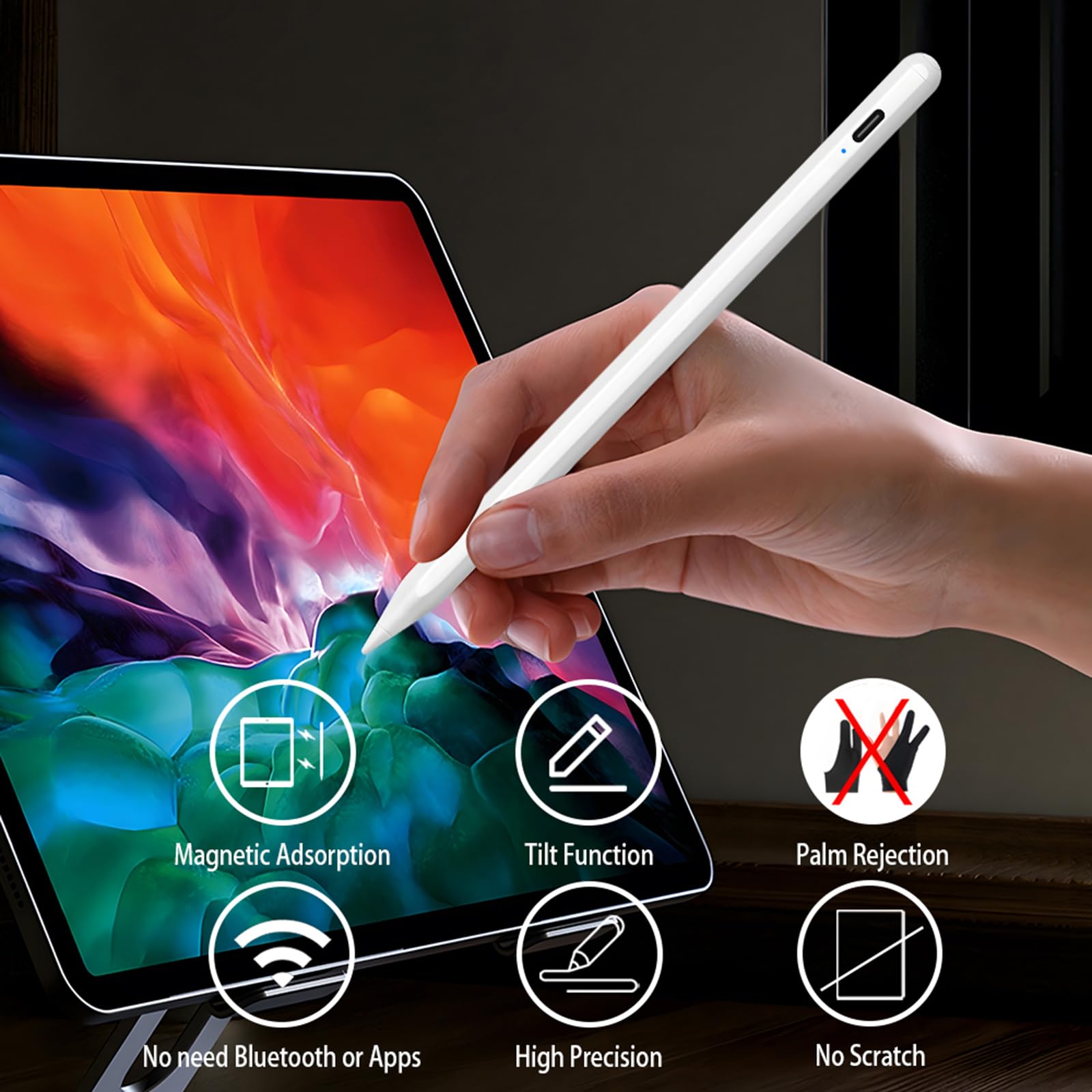 Stylus Pen for iPad 10th 9thGeneration,Fast Charge Tilt Sensitivity Palm Rejection Active Pencil Compatible with 2018-2023 iPad Pro 11"/12.9",iPad 10/9/8/7/6,iPad Mini 5/6,iPad Air3/4/5