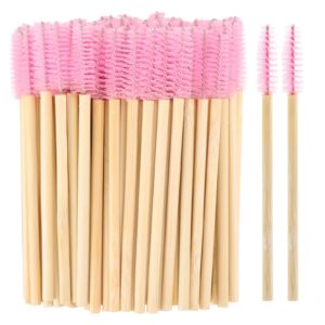 100 pcs disposable mascara wands, bamboo spoolies brush for eyelash extensions, spooly eyelash eyebrow brushes lash wand applicator makeup kits, pink