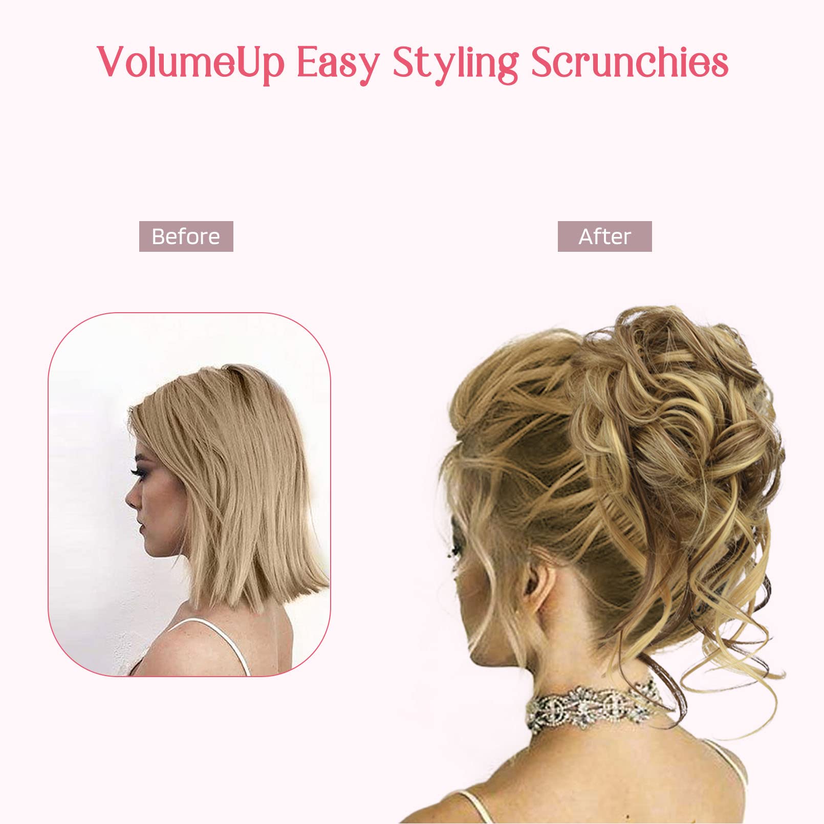 HOOJIH Messy Bun Hair Piece, 2PCS Tousled Updo with Tendrils Hair Bun Extensions Wavy Curly Hair Wrap Ponytail Hairpieces Thick Hair Scrunchies for Women HB010 Dasiy - Cool Light Blonde