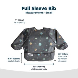 Tiny Twinkle Mess Proof Baby Bib, Cute Full Sleeve Bib Outfit, Waterproof Bibs for Toddlers, Machine Washable, Tug Proof Closure, Baby Smock for Eating, Long Sleeved (Space, Small 6-24 Months)