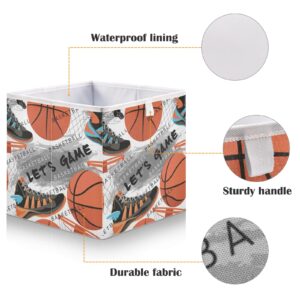 Emelivor Basketball Creative Design Cube Storage Bin Collapsible Storage Bins Waterproof Toy Basket for Cube Organizer Bins for Nursery Kids Closet Shelf Playroom Office Book - 11.02x11.02x11.02 IN