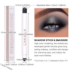 LOKFAR Cream Eye-Shadow Stick, Waterproof Cream Eyeshadow Pen Rotatable Creamy Eye Shadow Pencil Crayon, Matte and Shimmer Eyeshadow Makeup Stick with Sponge Smudger (11# Smoky Gray-black)