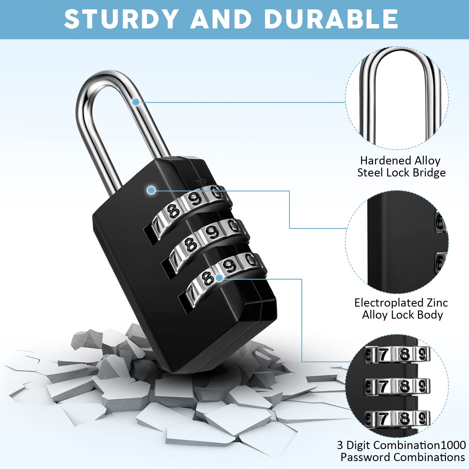 16 Pack Small Combo Locks 3 Digit Combination Lock Luggage Number Locks Backpack Lock Waterproof Padlock for Suitcases Traveling Toolbox School Gym Employee Locker