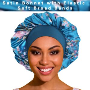 ROYBENS Satin Bonnet Hair Bonnet for Sleeping- 4 Pack Large Bonnets for Black Women with Elastic Soft Band for Hair Care