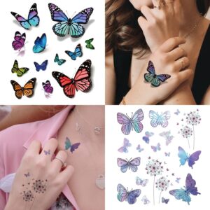 Cerlaza 3D Butterfly Tattoos Temporary, 120 Styles Butterfly Tattoos Stickers for Women and Girls, Realistic Semi Permanent Fake Tattoos for Adults, Butterfly Party Decorations