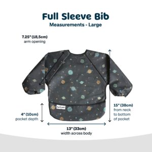 Tiny Twinkle Mess Proof Baby Bib, Cute Full Sleeve Bib Outfit, Waterproof Bibs for Toddlers, Machine Washable, Tug Proof Closure, Baby Smock for Eating, Long Sleeved (Space, Small 6-24 Months)