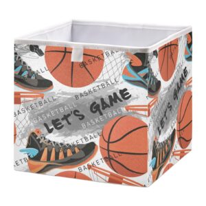 emelivor basketball creative design cube storage bin collapsible storage bins waterproof toy basket for cube organizer bins for nursery kids closet shelf playroom office book - 11.02x11.02x11.02 in