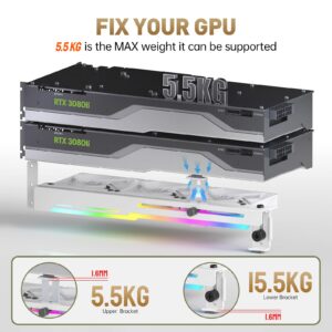 AsiaHorse Graphics Card Cooler with ARGB 5V 3Pin LED and Three 80mm Fans, RGB LED Graphics Card Holder, GPU Cooler Easy Installation-White