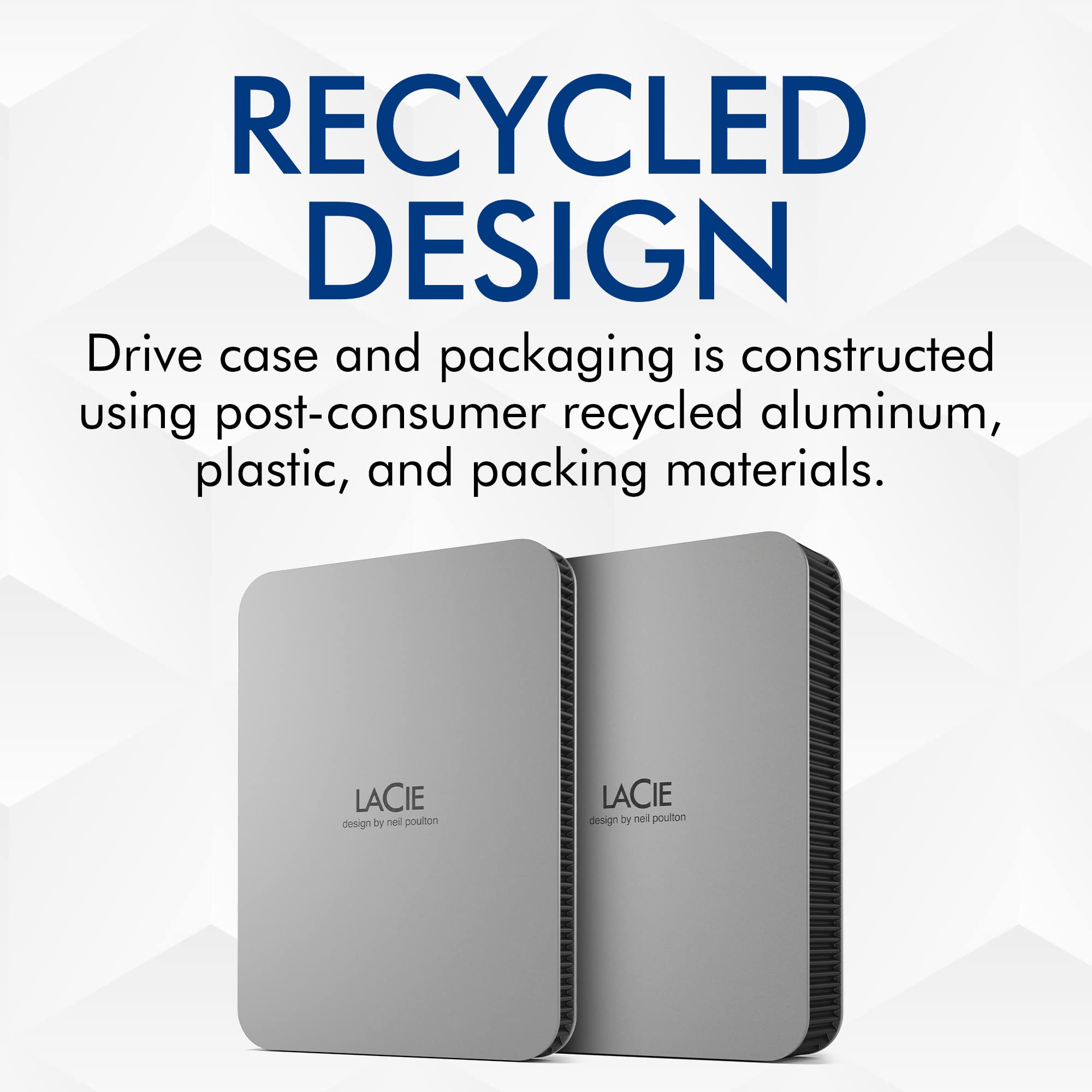 LaCie Mobile Drive, 2TB, External Hard Drive Portable - Moon Silver, USB-C 3.2, for PC and Mac, Post-Consumer Recycled, with Adobe All Apps Plan (STLP2000400)