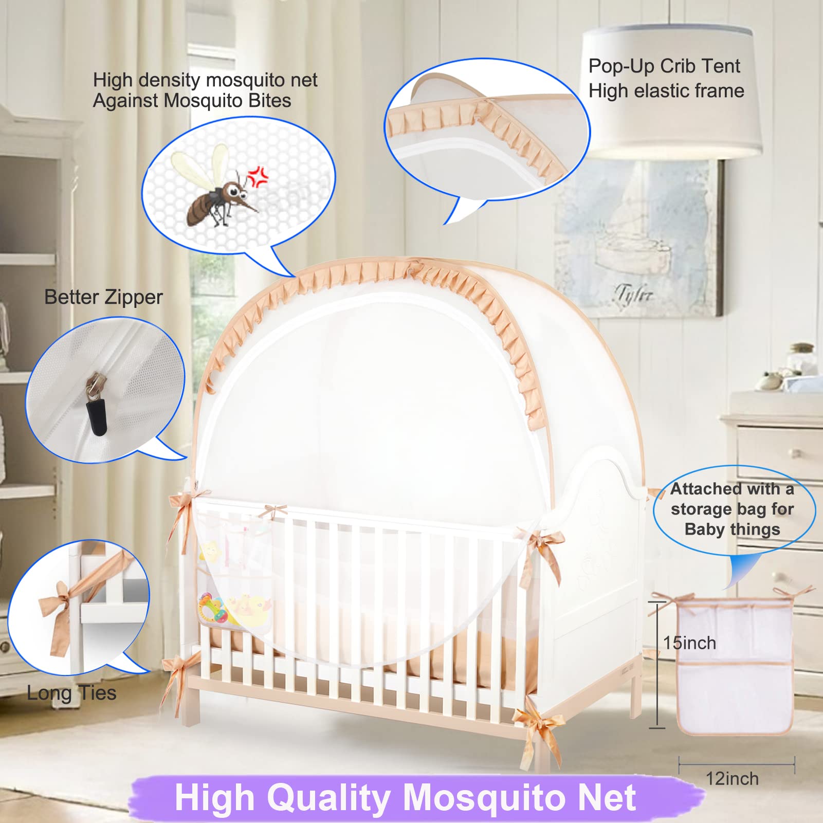 Safety Crib Tent Crib Net to Keep Baby in and Keep Baby from Climbing Out Portable Pop up Baby Tent Good for Girls Travel