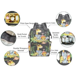 Jungle Animals Cute Personalized Diaper Backpack with Name,Custom Travel DayPack for Nappy Mommy Nursing Baby Bag One Size Design8