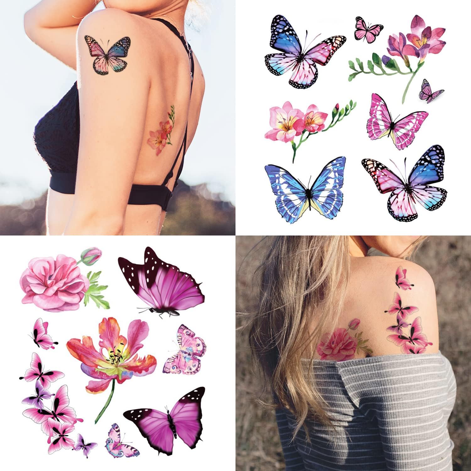 Cerlaza 3D Butterfly Tattoos Temporary, 120 Styles Butterfly Tattoos Stickers for Women and Girls, Realistic Semi Permanent Fake Tattoos for Adults, Butterfly Party Decorations