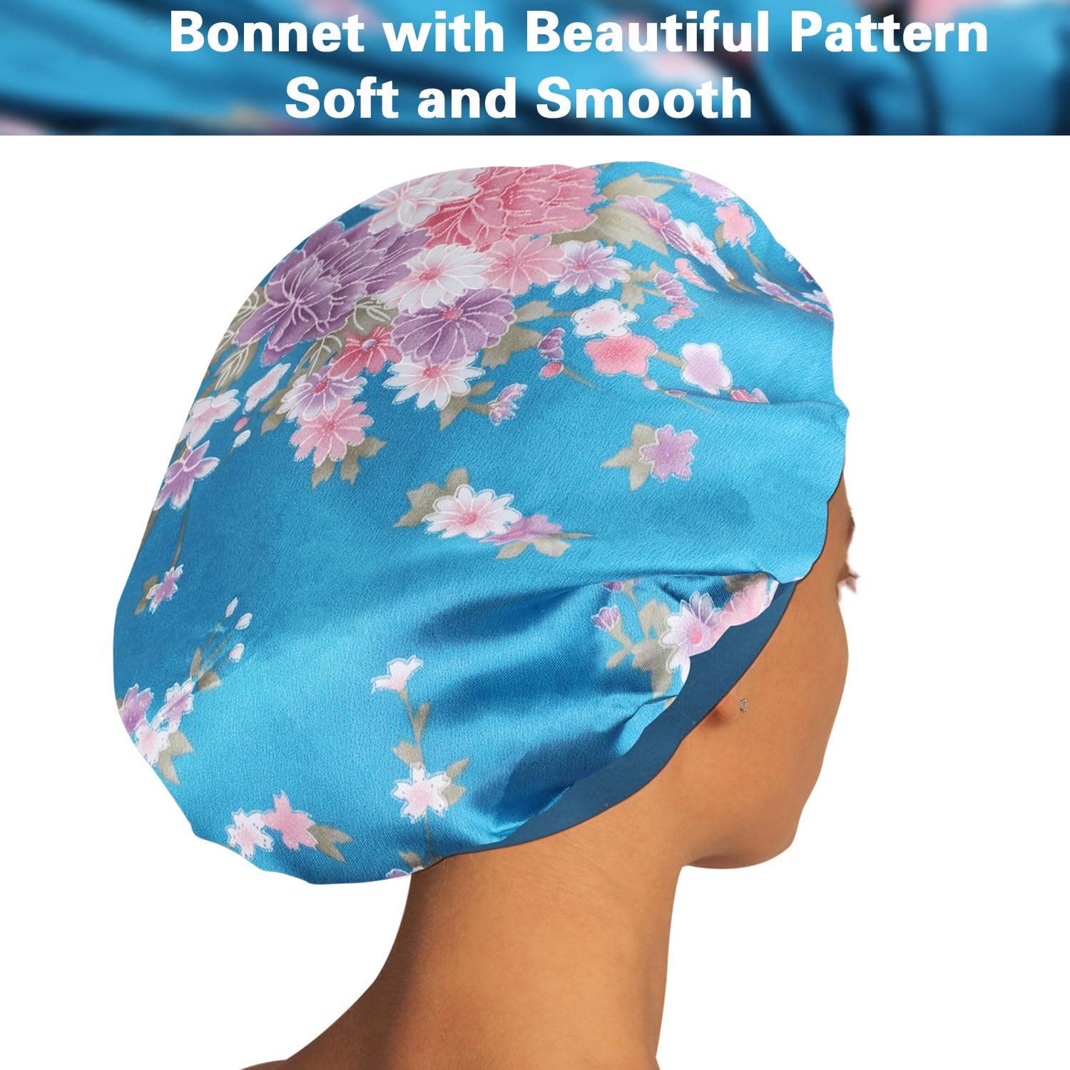 ROYBENS Satin Bonnet Hair Bonnet for Sleeping- 4 Pack Large Bonnets for Black Women with Elastic Soft Band for Hair Care