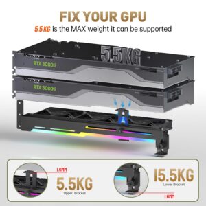 AsiaHorse Graphics Card Cooler with ARGB 5V 3Pin LED and Three 80mm Fans, RGB LED Graphics Card Holder, GPU Cooler Easy Installation-Black