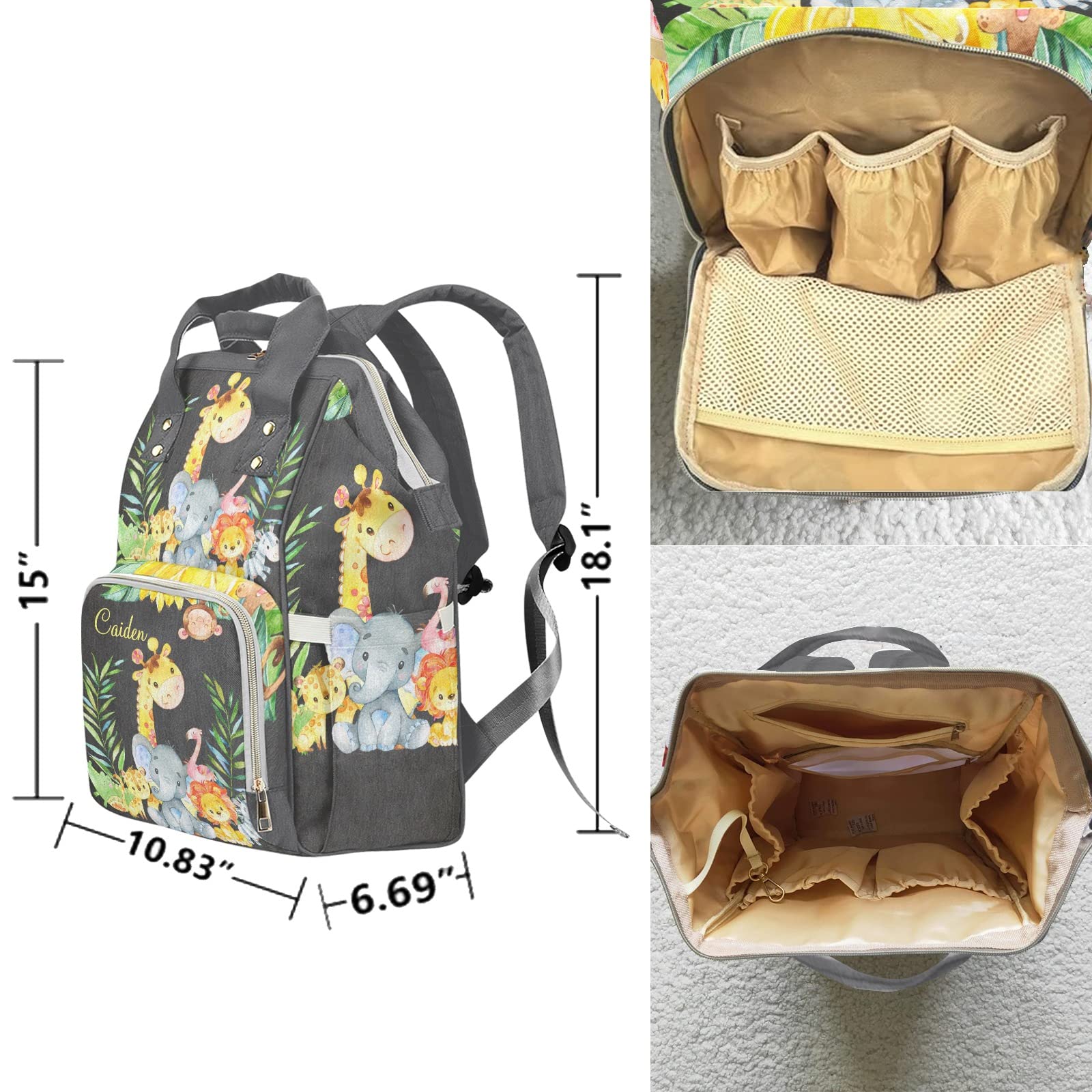 Jungle Animals Cute Personalized Diaper Backpack with Name,Custom Travel DayPack for Nappy Mommy Nursing Baby Bag One Size Design8